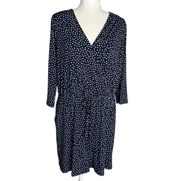 Kalileigh Navy Blue Polka Dot Romper 1X V Neck 3/4 Sleeve Elastic Waist Pockets - Picture 1 of 6